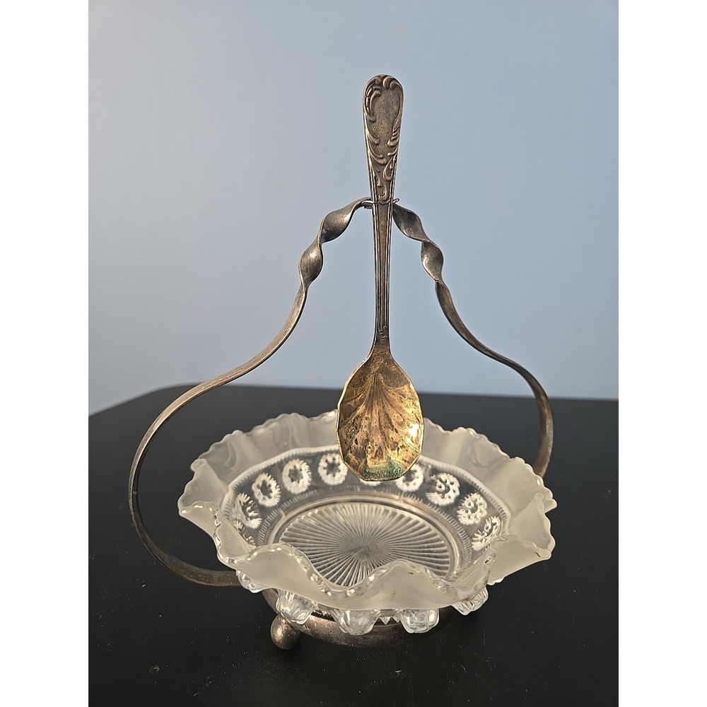 Vtg CELTIC Caviar Relish Sauce Server Bowl Clear Ruffle Glass w/Spoon England‎